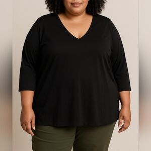 🦋Venezia Jeans Black V-Neck Blouse | Size 26/28 | Made in USA (Ref 4)